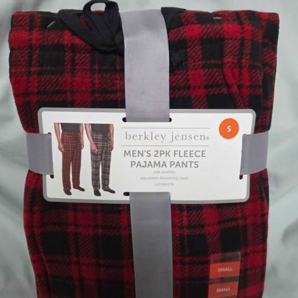 Men's 2pk fleece pajama pants size Small red and gray plaids new